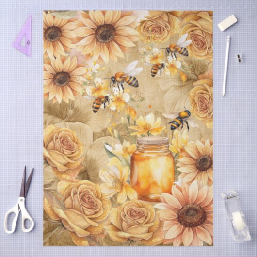 Cute Watercolor Honey Bees & Sunflowers Parchment  Seidenpapier (Basteln)