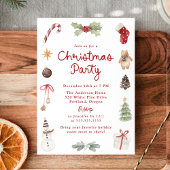 Cute Watercolor Illustrations Christmas Party Einladung