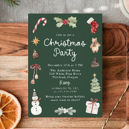 Cute Watercolor Illustrations Christmas Party Einladung