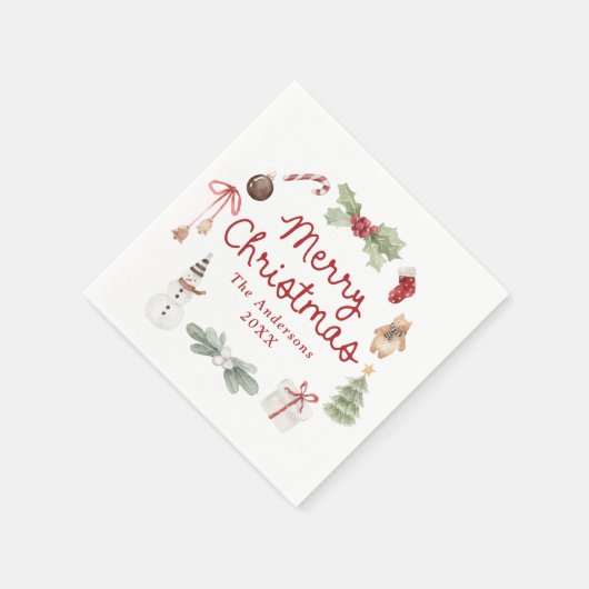 Cute Watercolor Illustrations Merry Christmas Serviette (Ecke)