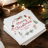 Cute Watercolor Illustrations Merry Christmas Serviette