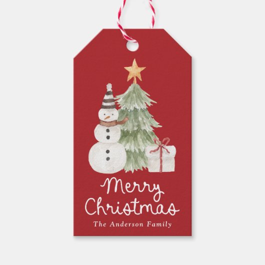 Cute Watercolor Illustrations Red Merry Christmas Geschenkanhänger (Vorderseite)