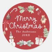 Cute Watercolor Illustrations Red Merry Christmas Runder Aufkleber (Vorderseite)