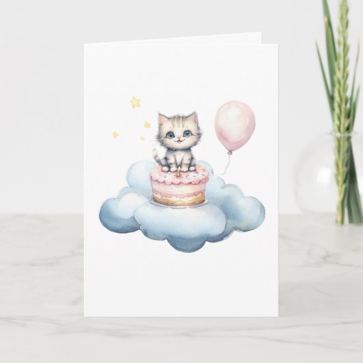 Cute watercolor Kitten Birthday Card Karte (Vorderseite)