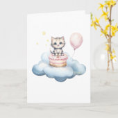 Cute watercolor Kitten Birthday Card Karte (Gelbe Blume)