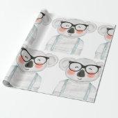 Cute Watercolor Koala with Glasses Geschenkpapier (Ungerollt)