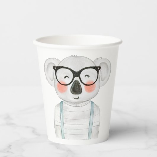 Cute Watercolor Koala with Glasses Pappbecher (Vorderseite)