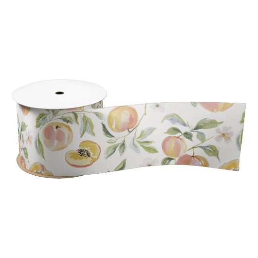 Cute Watercolor Leafy Peach Botanical Satinband (Spule)