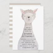 Cute Watercolor Llama Birthday | Boho Kids Party Einladung (Vorne/Hinten)