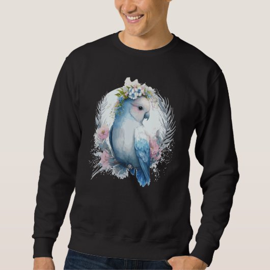 Cute Watercolor Lovebird Bird Flower Crown Pet Bir Sweatshirt (Vorderseite)