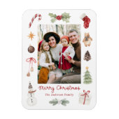 Cute Watercolor Merry Christmas Family Photo Magnet (Vertikal)