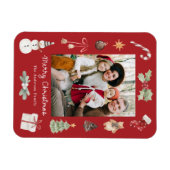 Cute Watercolor Merry Christmas Red Family Photo Magnet (Horizontal)