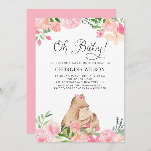Cute Watercolor Mommy and Baby Bear Baby Shower Einladung (Vorne/Hinten)