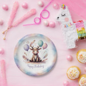 Cute Watercolor Moose with Balloons Birthday Pappteller (Party)