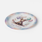Cute Watercolor Moose with Balloons Birthday Pappteller (Schrägansicht)