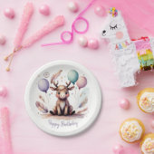 Cute Watercolor Moose with Balloons Birthday Pappteller (Party)