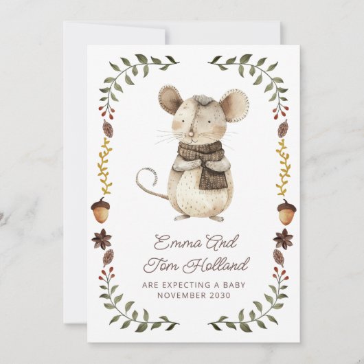 Cute Watercolor Mouse Pregnancy Announcement Ankündigung (Vorderseite)