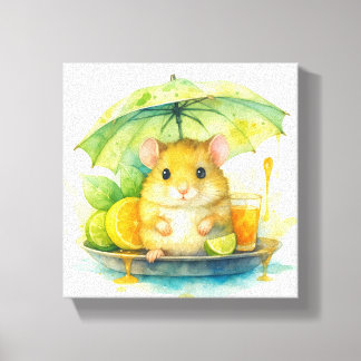Cute Watercolor Mouse Under Umbrella Canvas Art ! Leinwanddruck