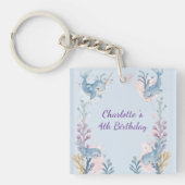 Cute Watercolor Narwhal Whale fish Seamless Sea  Schlüsselanhänger (Vorderseite)