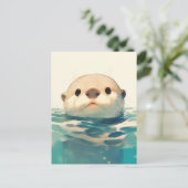 Cute Watercolor Otter Peeking Water Postkarte (Stehend Vorderseite)