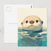 Cute Watercolor Otter Peeking Water Postkarte (Vorne/Hinten)