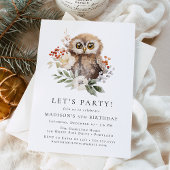 Cute Watercolor Owl Winter Birthday Party Einladung