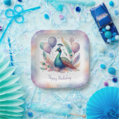 Cute Watercolor Peacock Balloons Birthday Pappteller (Party)