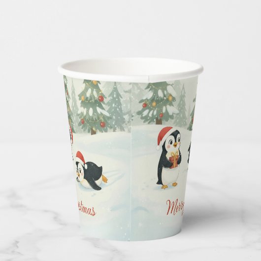 Cute Watercolor Penguins Christmas Forest Pappbecher (Rechts)