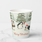Cute Watercolor Penguins Christmas Forest Pappbecher (Vorderseite)