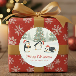 Cute Watercolor Penguins Christmas Forest Runder Aufkleber