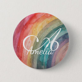 Cute Watercolor Personalized Rainbow  Button