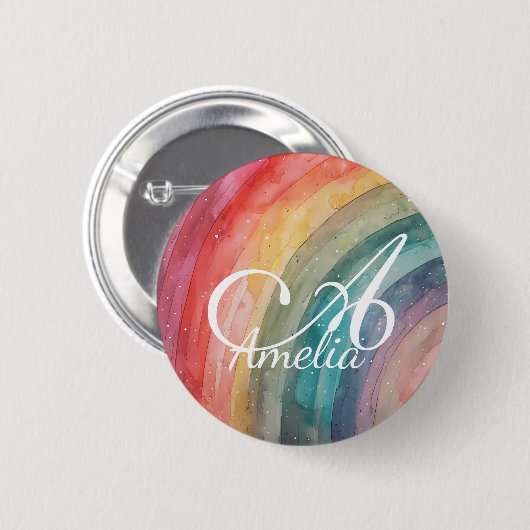 Cute Watercolor Personalized Rainbow Button (Vorne & Hinten)