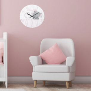 Cute Watercolor Pink Polka Dot Elephant Girly Große Wanduhr