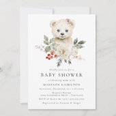 Cute Watercolor Polar Bear Winter Baby Shower Einladung (Vorderseite)