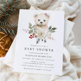 Cute Watercolor Polar Bear Winter Baby Shower Einladung