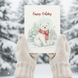 Cute watercolor Polar Bear Winter Feiertagspostkarte