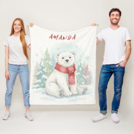 Cute watercolor Polar Bear Winter Fleecedecke