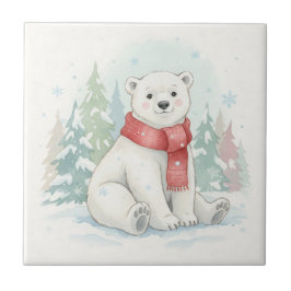 Cute Watercolor Polar Bear Winter Fliese