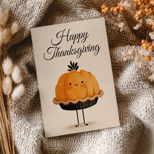  Cute Watercolor Pumpkin Pie Happy Thanksgiving  Postkarte