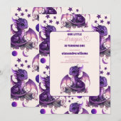 Cute Watercolor Purple Dragon 1st Birthday Einladung (Vorne/Hinten)