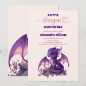 Cute Watercolor Purple Dragon Baby Shower Einladung (Vorne/Hinten)