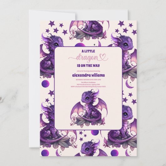 Cute Watercolor Purple Dragon Baby Shower Einladung (Vorderseite)