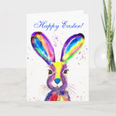 Cute Watercolor Rabbit Bunny Hare Easter Floral Dankeskarte (Vorderseite)
