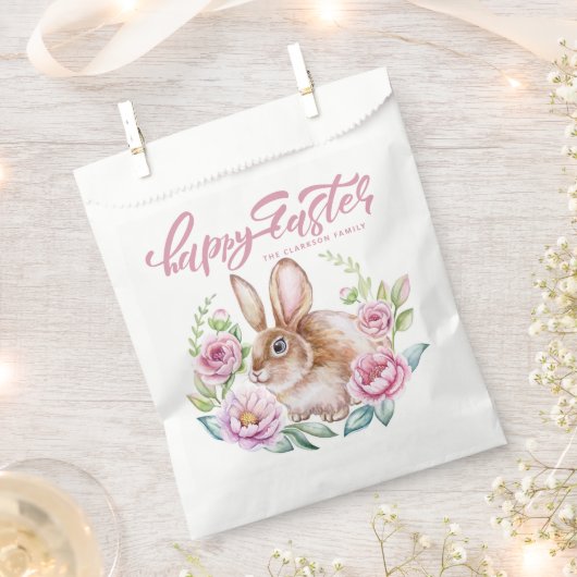 Cute Watercolor Rabbit Pink Floral Wreath Easter Geschenktütchen (Ausgeschnitten)