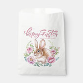 Cute Watercolor Rabbit Pink Floral Wreath Easter Geschenktütchen (Vorderseite)
