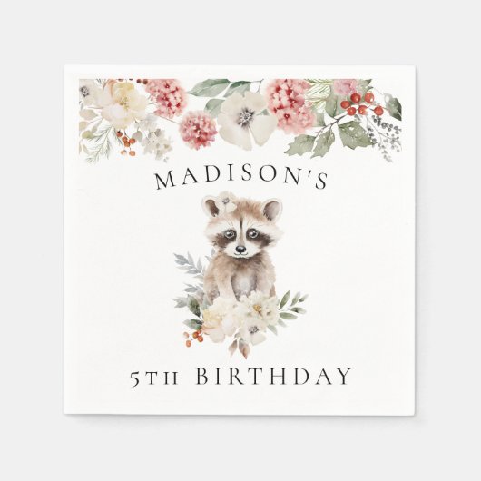 Cute Watercolor Raccoon Birthday Party Serviette (Vorderseite)