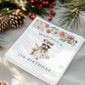 Cute Watercolor Raccoon Birthday Party Serviette