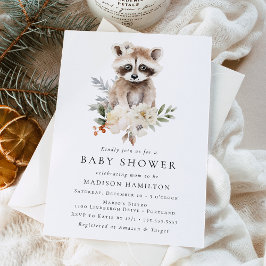Cute Watercolor Raccoon Winter Baby Shower Einladung