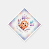 Cute Watercolor Red Kitten Balloons Birthday Serviette (Ecke)