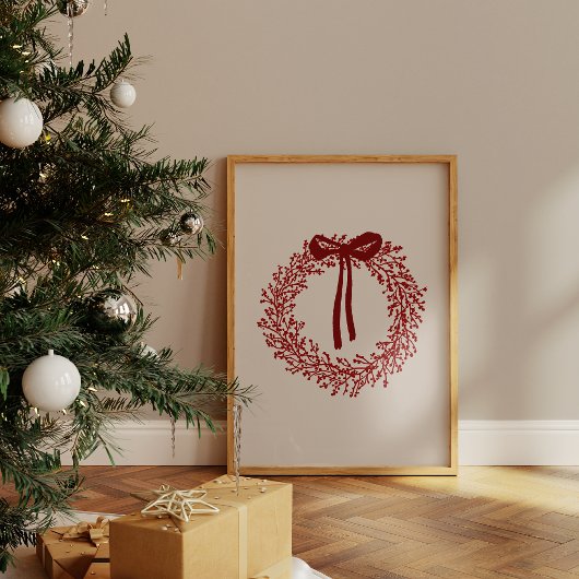 Cute Watercolor Red Wreath Christmas Poster